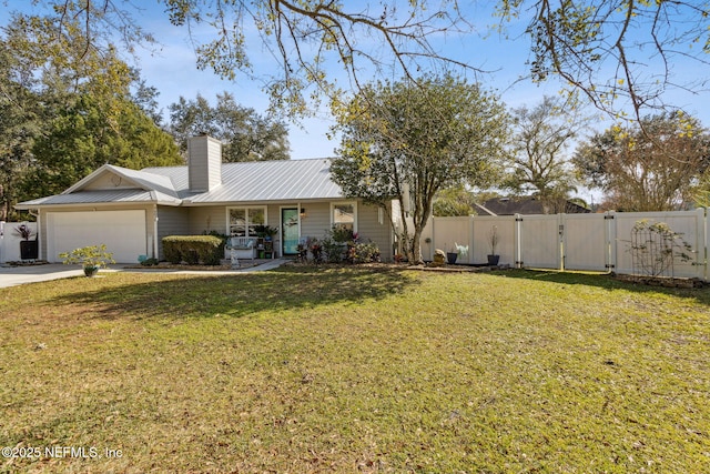 ranch-style house with a garage and a front yard