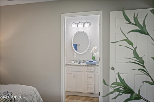 bathroom with vanity and wood-type flooring