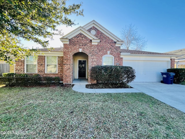 view of property with a front yard and a garage