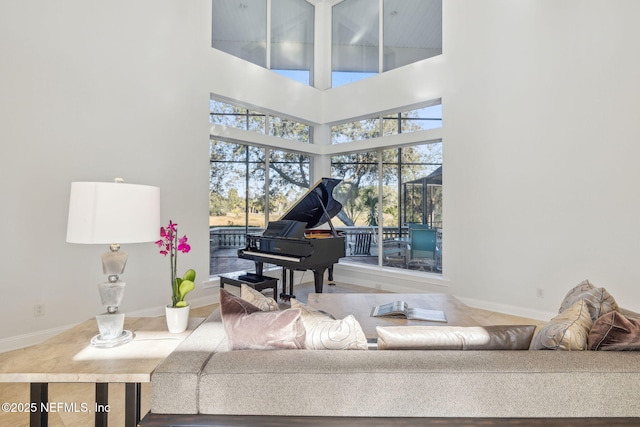 living area with a high ceiling