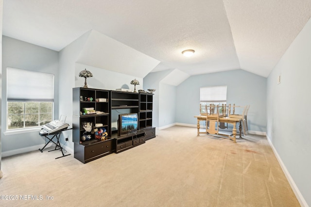 interior space featuring vaulted ceiling and a textured ceiling