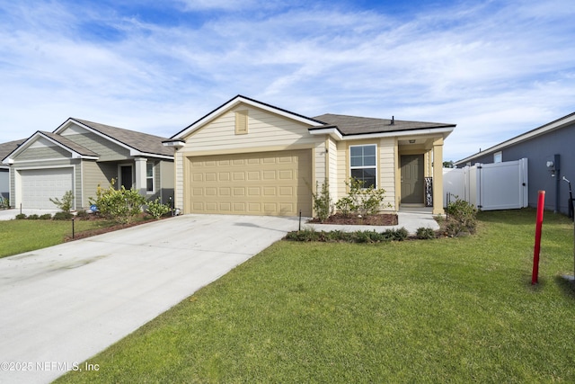 view of front of property featuring a garage and a front lawn