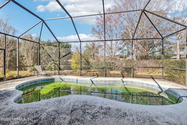 view of pool featuring a lanai and a patio area