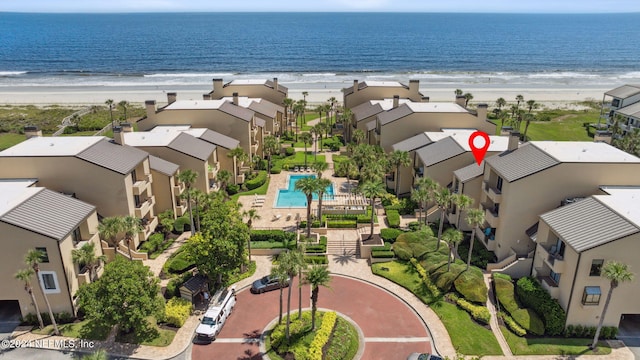 aerial view featuring a beach view and a water view