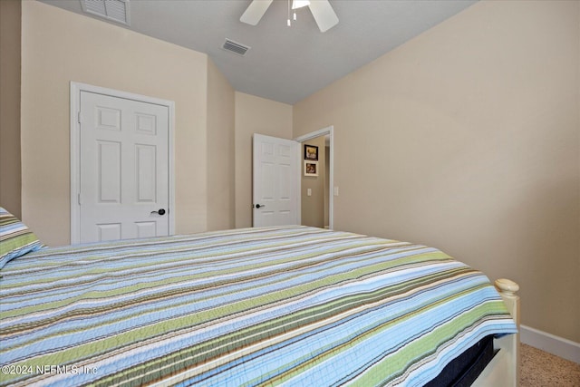 bedroom with carpet flooring and ceiling fan