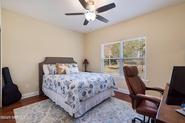 bedroom featuring ceiling fan and dark hardwood / wood-style floors