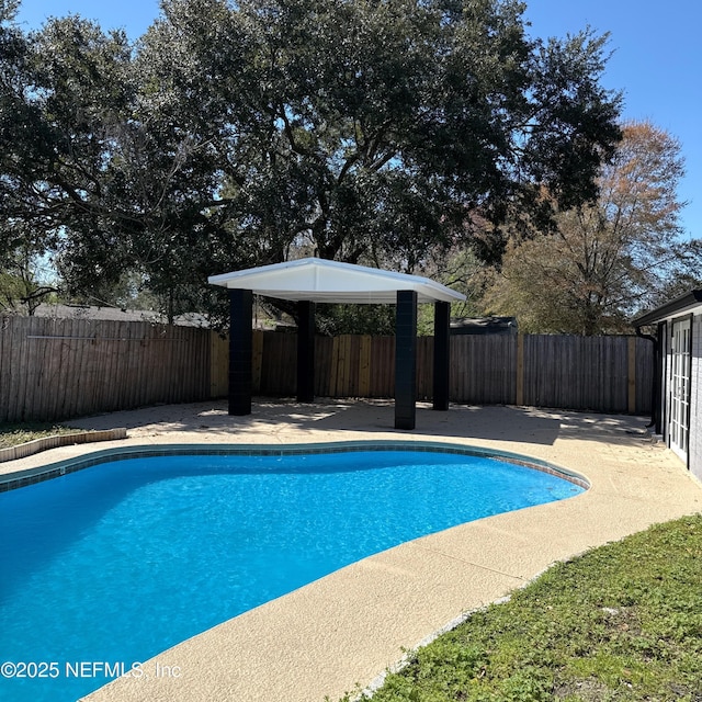 view of swimming pool featuring a patio area, a fenced backyard, and a fenced in pool