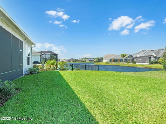 view of yard with a water view