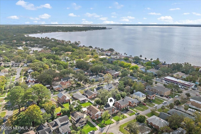 bird's eye view featuring a water view