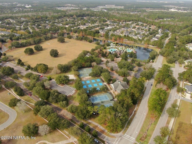 aerial view with a water view