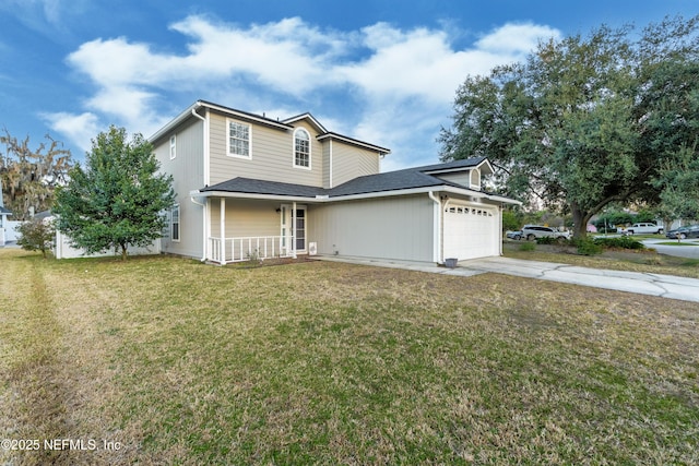 front of property with a garage and a front lawn