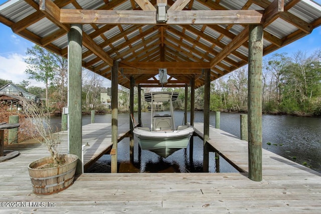 view of dock with a water view