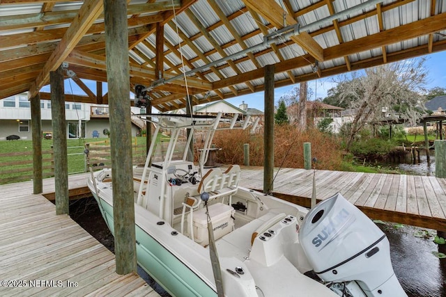 dock area with a water view