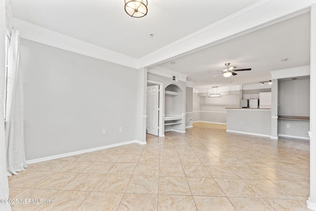 8550 Touchton Rd Unit 127, Jacksonville, FL 32216 - unfurnished living room featuring crown molding and a ceiling fan