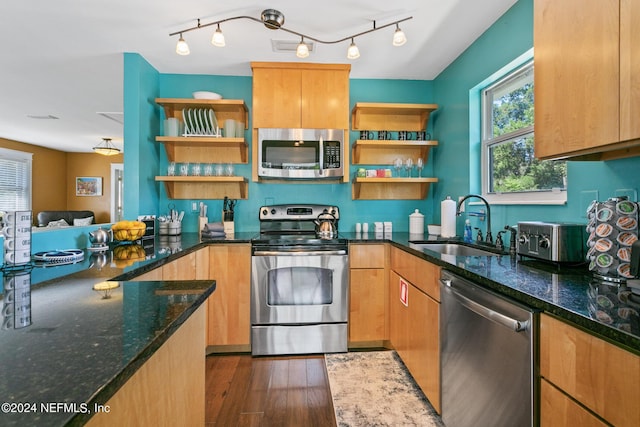 14 Ballard Ave, Saint Augustine, FL 32084 - kitchen featuring appliances with stainless steel finishes, open shelves, plenty of natural light, and wood finished floors