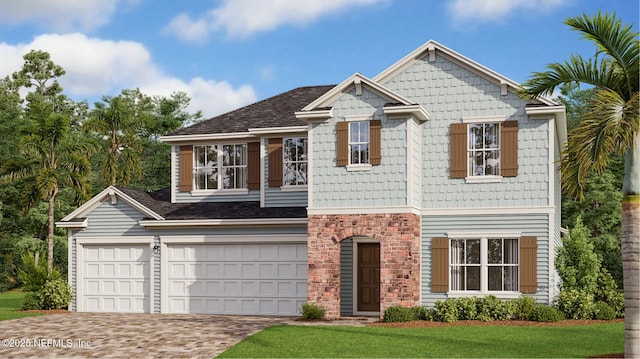 view of front facade featuring a garage and a front lawn