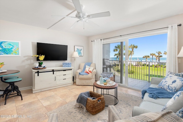 living room with ceiling fan