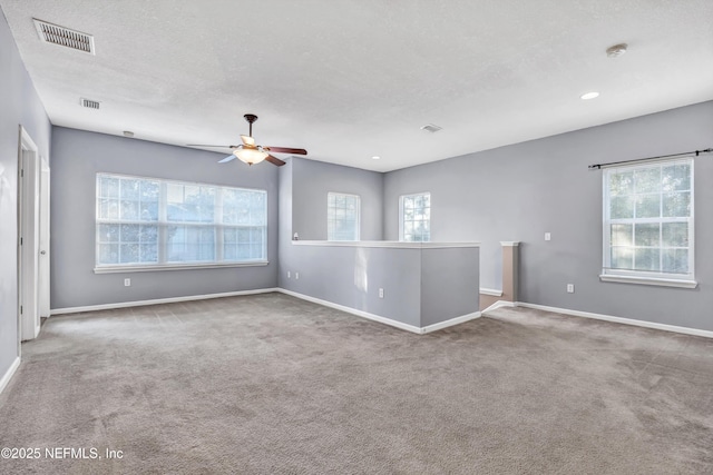 spare room with carpet, plenty of natural light, and a textured ceiling