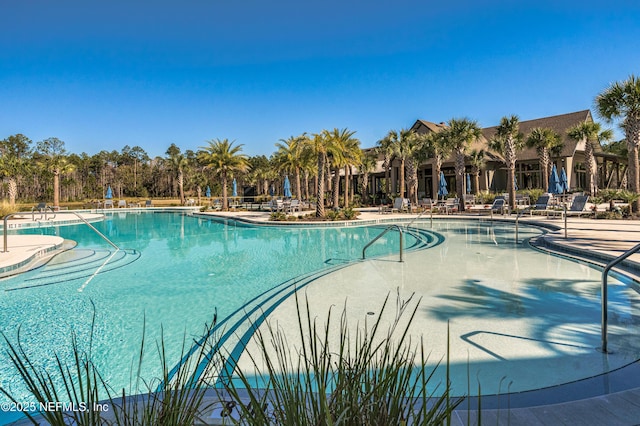 view of swimming pool with a patio