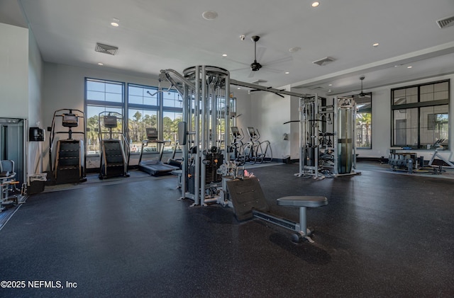 gym featuring ceiling fan