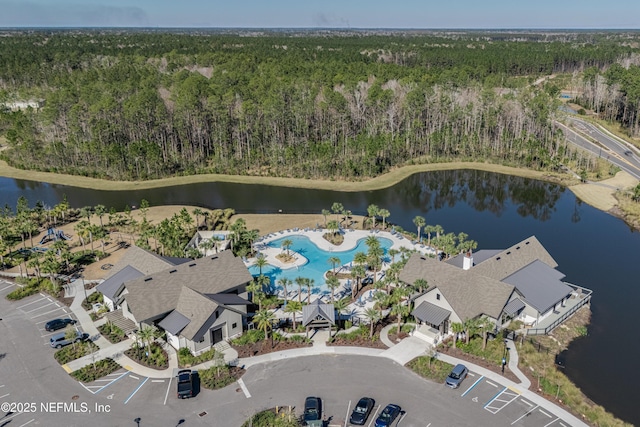 aerial view featuring a water view