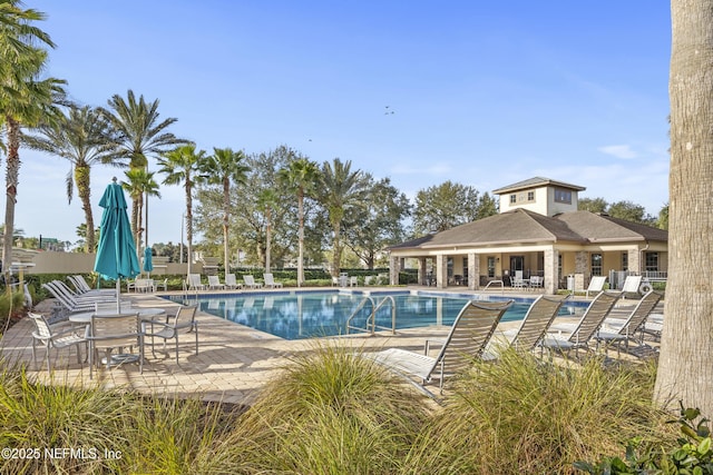 view of pool featuring a patio