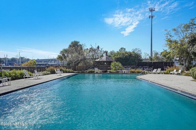 view of swimming pool featuring a patio area