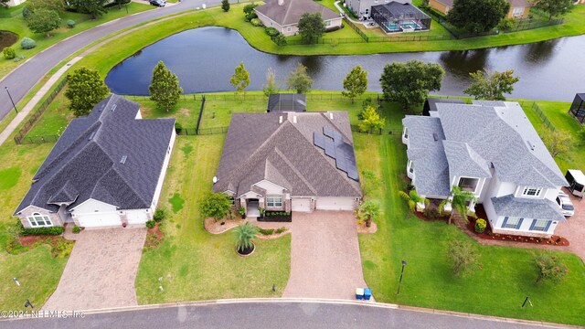 bird's eye view featuring a water view