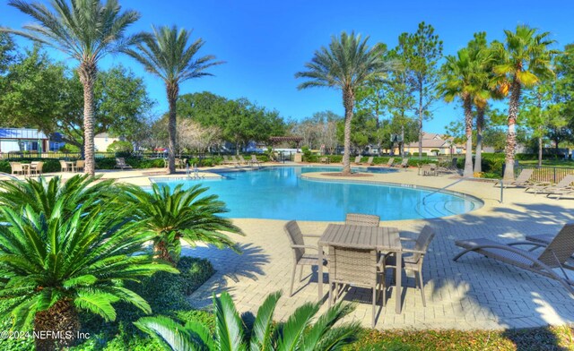 view of swimming pool featuring a patio