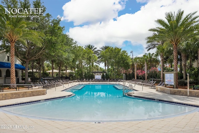 view of swimming pool featuring a patio area