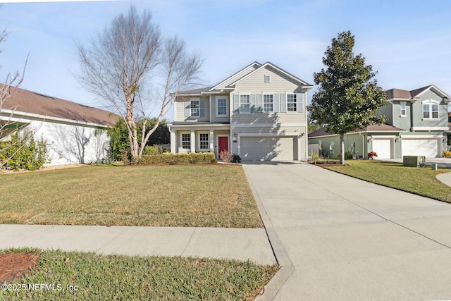 front of property with a front yard and a garage