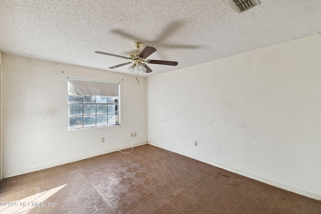 spare room featuring ceiling fan and a textured ceiling