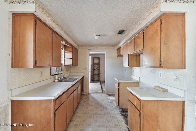 kitchen featuring a textured ceiling and sink