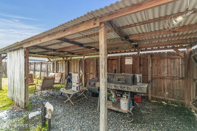 view of patio / terrace featuring an outdoor structure