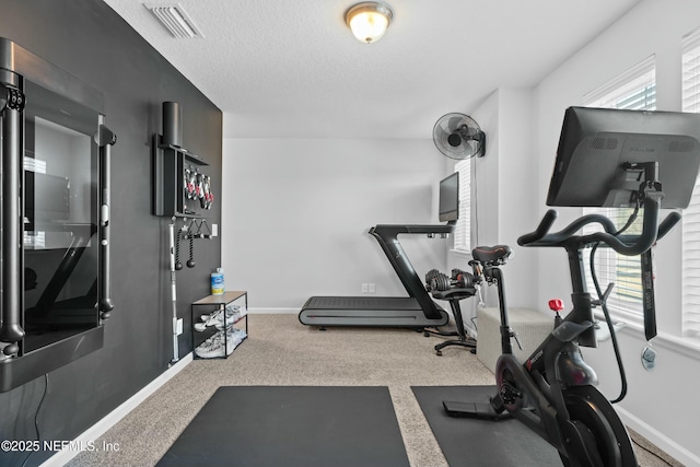 workout area featuring a textured ceiling and a wealth of natural light