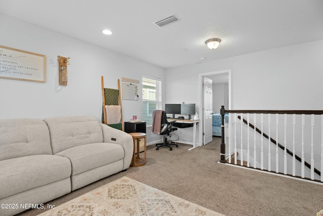 view of carpeted home office