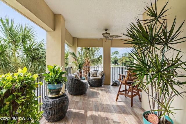 balcony with ceiling fan