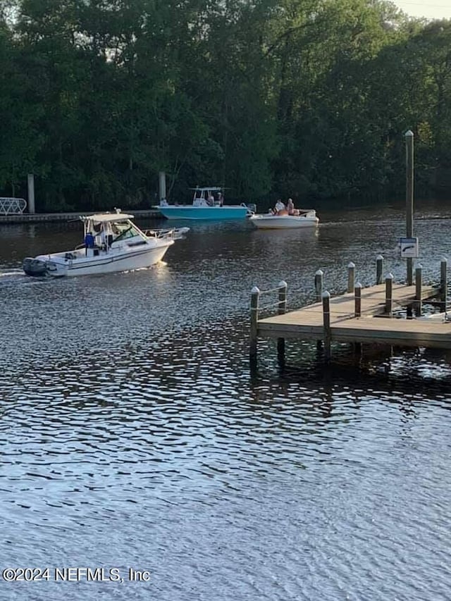 view of dock with a water view