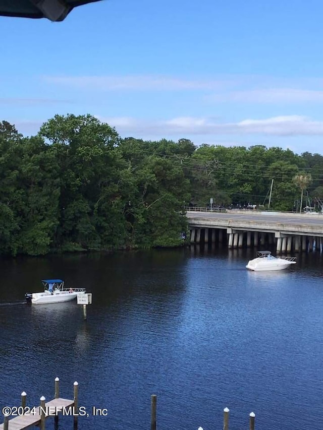 dock area featuring a water view