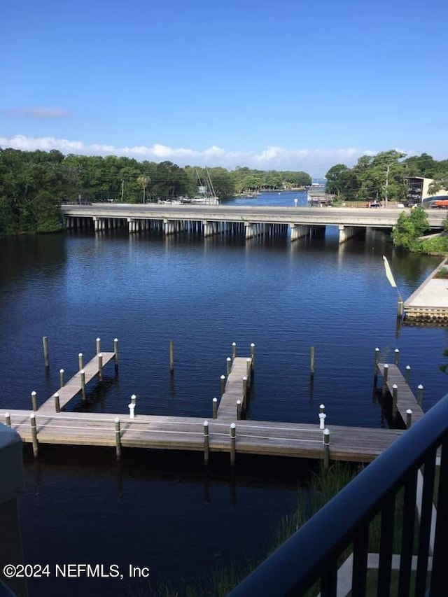 dock area featuring a water view