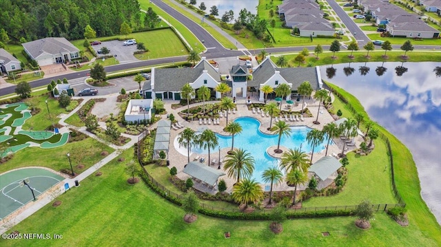 aerial view featuring a water view