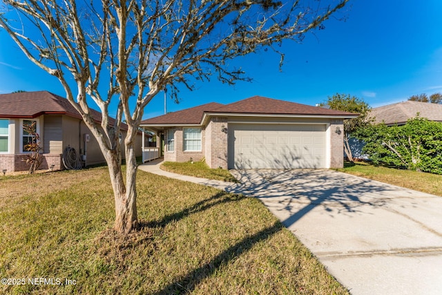 ranch-style house featuring a garage and a front yard