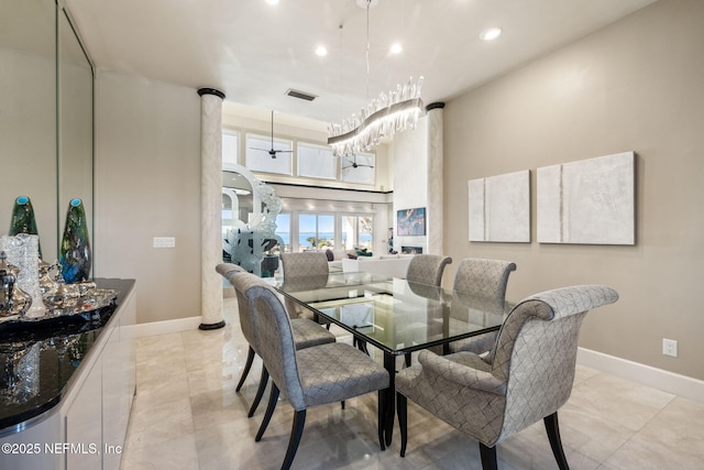 dining space with light tile patterned floors