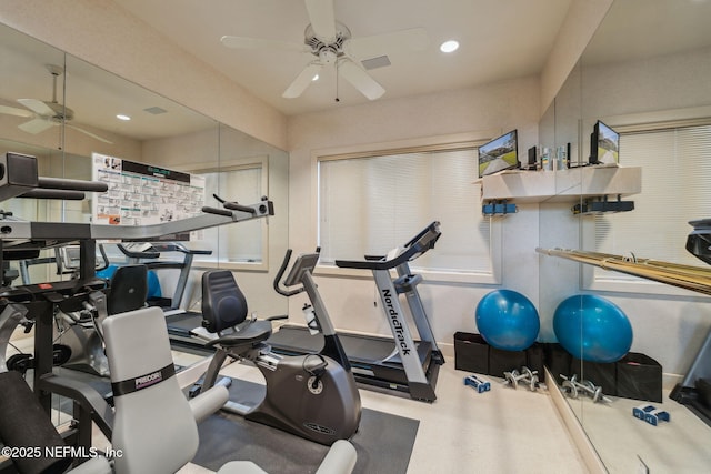 exercise area featuring ceiling fan