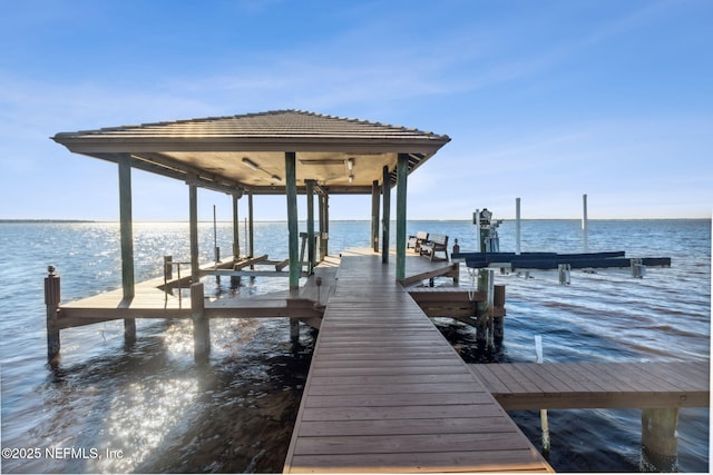 dock area featuring a water view