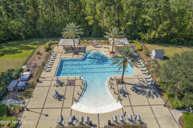 view of pool featuring a gazebo and a patio area