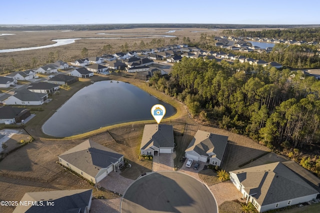 aerial view with a water view