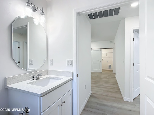 bathroom with vanity and wood-type flooring