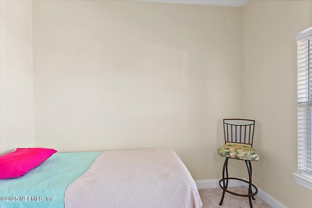 bedroom with light colored carpet