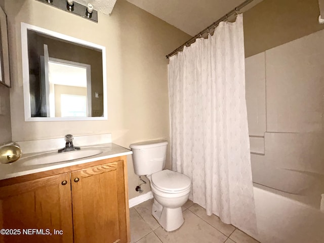 full bathroom featuring tile patterned flooring, vanity, toilet, and shower / tub combo